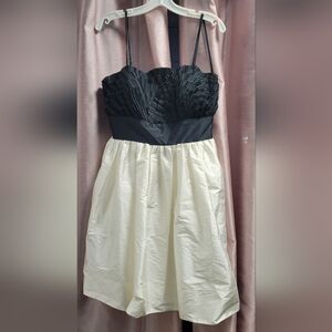 Maggy London Black and White Pleated Midi Dress